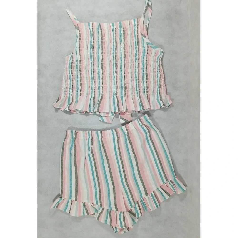 Bonnie Jean Girls Size‎ Large (14) Short Set Striped Linen Outfit Summer NEW